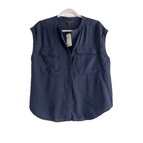 Banana Republic Women's Sleeveless Button Down Blouse Navy Blue Medium NWT - Picture 1 of 6